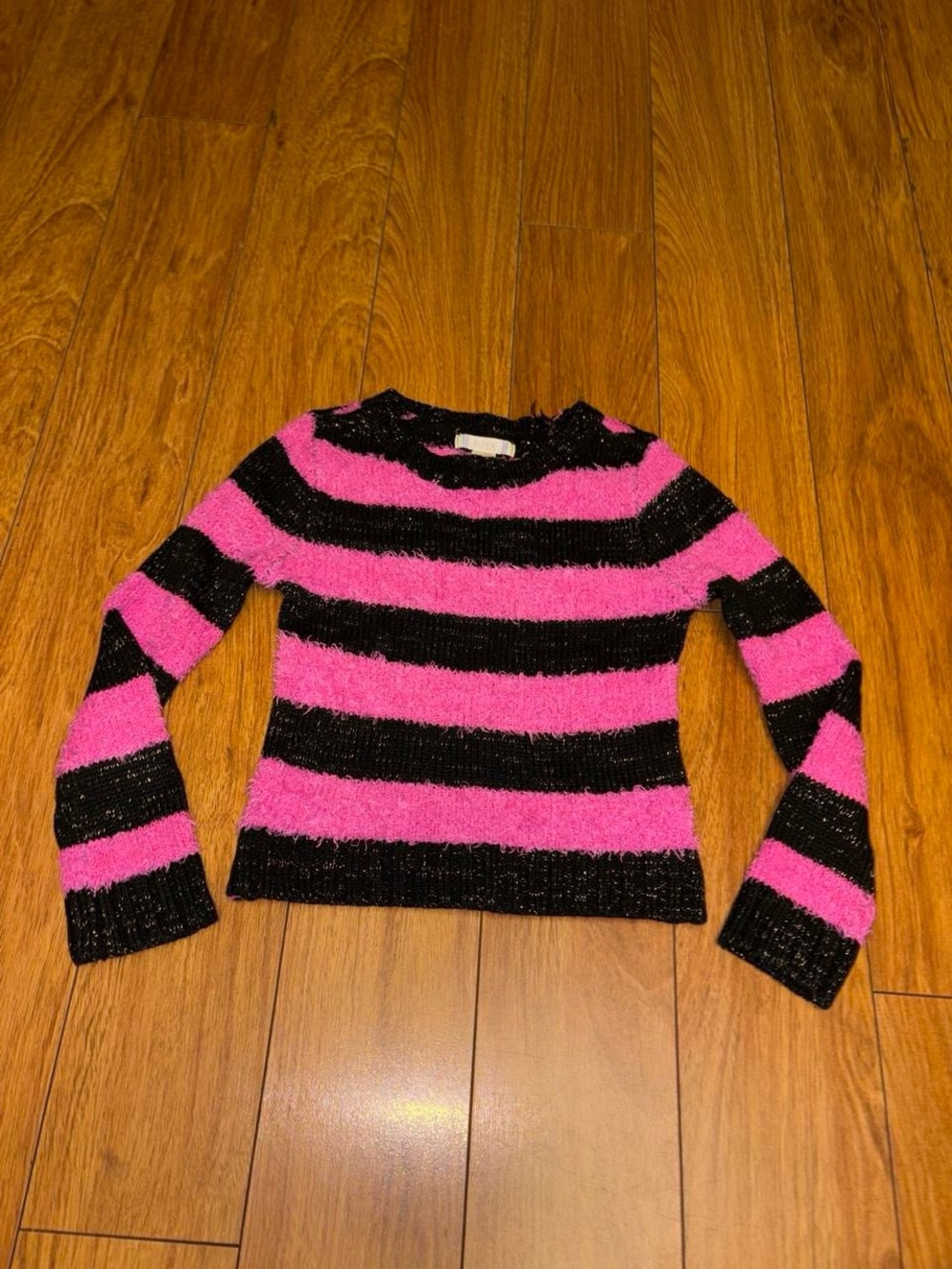 black and pink striped sweater